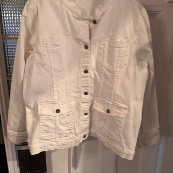 Eileen Fisher Women's White Denim Jacket Long Sleeves Pockets Size L - Picture 4 of 12